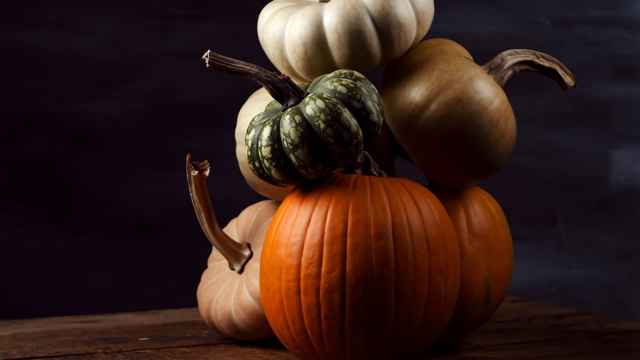 Stack of Assorted Autumn Pumpkins and Gourds