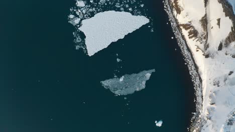 top view of the sea with ice on it in iceland in winter