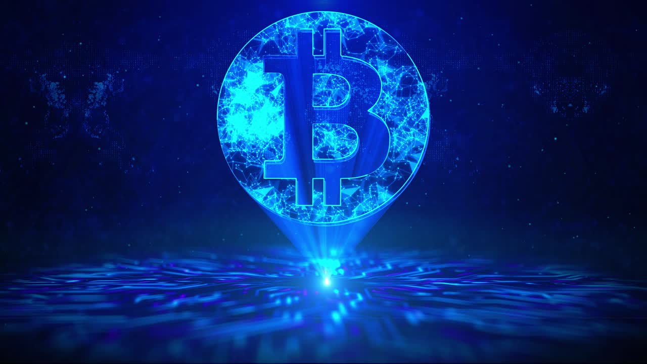 Bitcoin text with hud rotation digital technology interface sci fi hologram cyberspace crypto