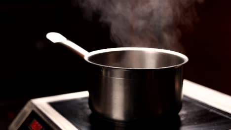 pot of water heating on stove