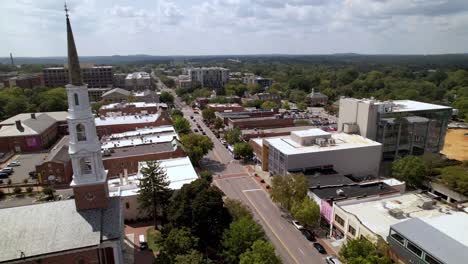 Chapel-hill-nc,-north-carolina-aerial-along-franklin-street