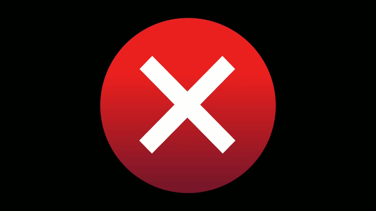 Cross Sign Animation in red circle Motion Graphics on Black Background