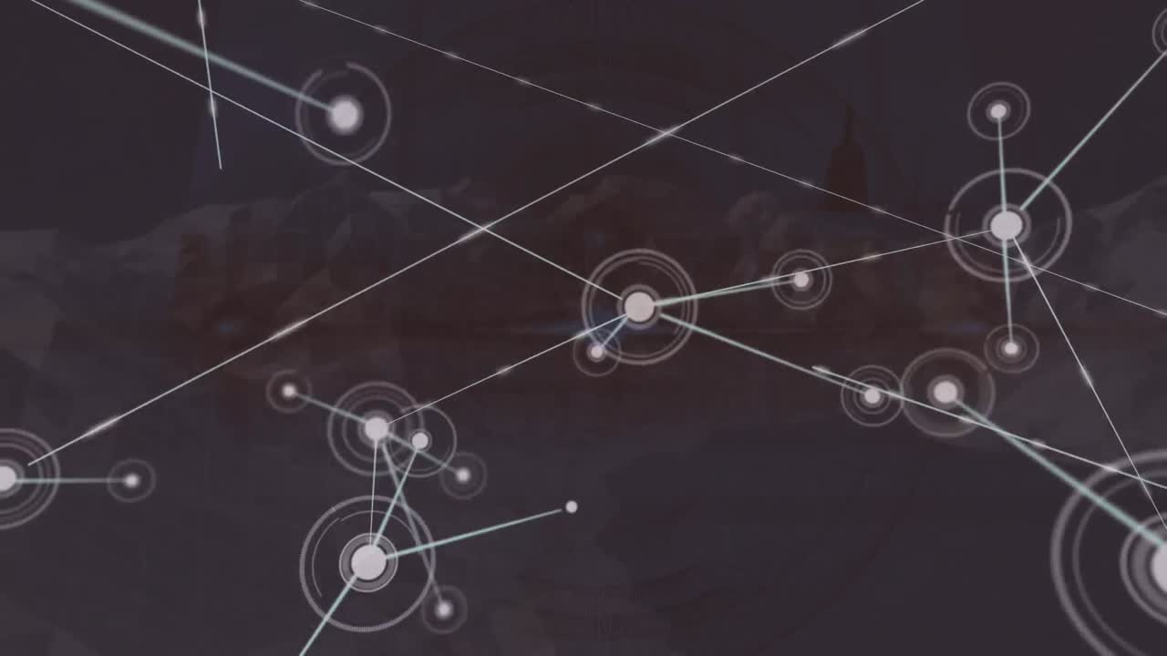 Animation of networks of connections with spots over spinning mountains