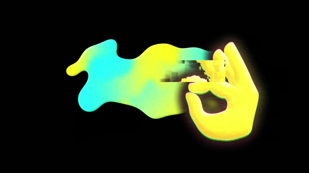 Animation of social media ok sign icon over glowing blob and black background