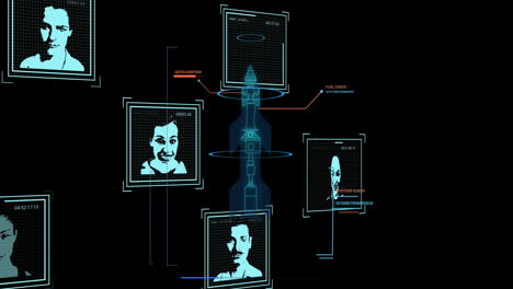 animation of biometric photos and data processing over black background