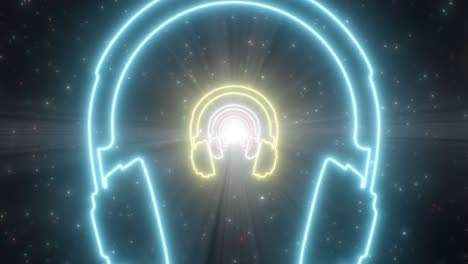 music headphones shape outline shiny glowing neon light tunnel portal - 4k seamless vj loop motion background animation