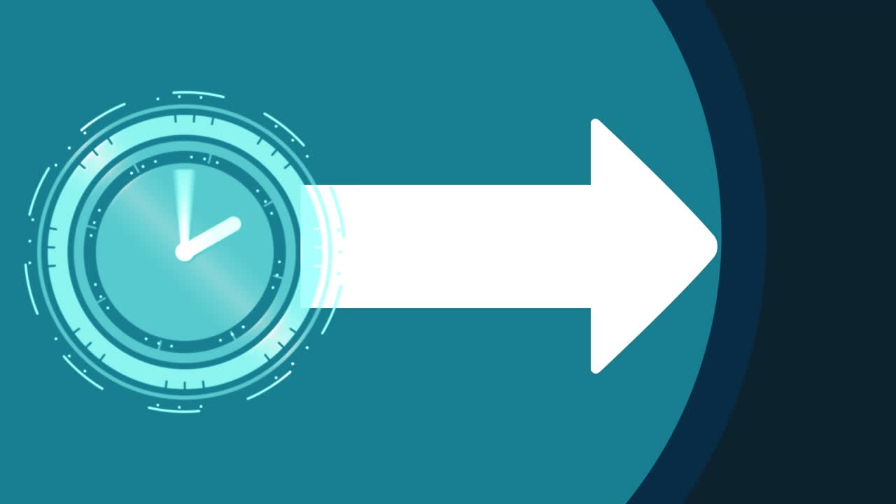 Animation of arrow and moving clock over green background