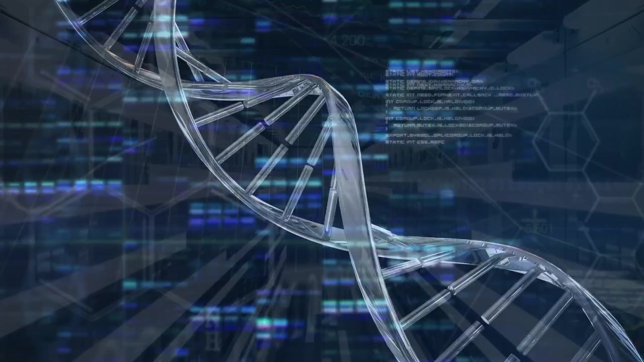 Animation of digital data processing over dna strand spinning