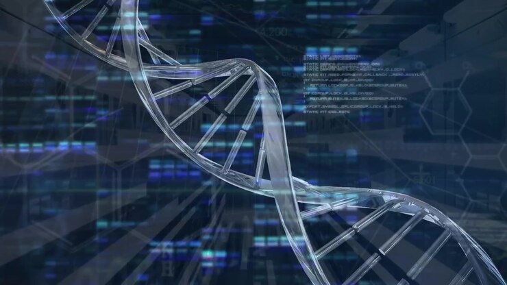 Animation of digital data processing over dna strand spinning