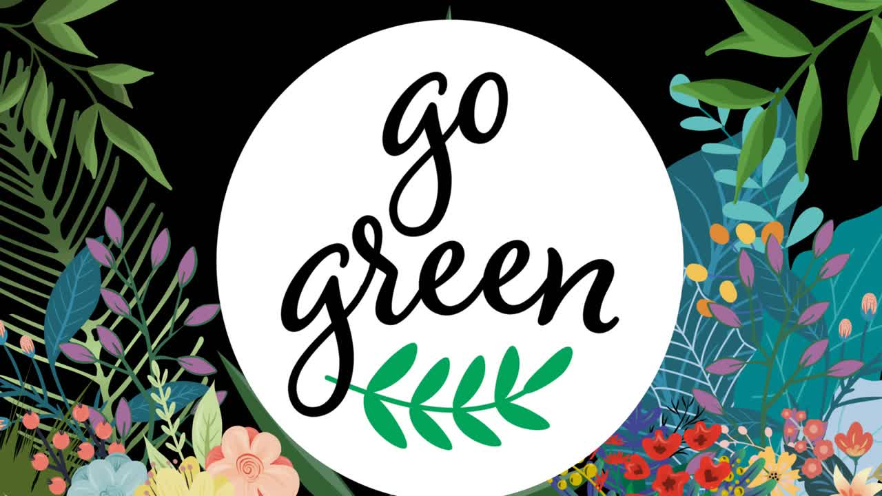 검은 바탕에 있는 식물 위에서 자연스럽게 원을 그리는 애니메이션