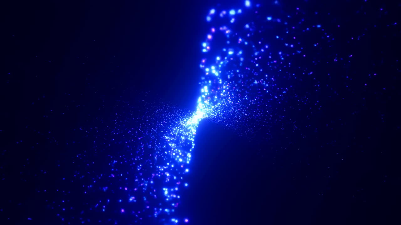 Particelle di Luce Blu Astratte che Turbinano nello Spazio Scuro.