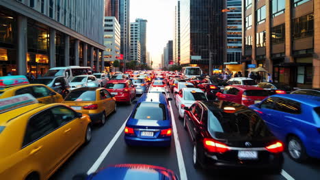navigating heavy city traffic at dusk