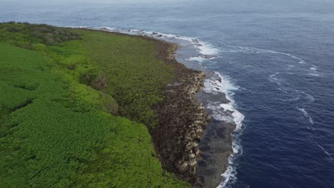 Drone-shot-of-coastal-area-in-a-tropical-island-during-a-sunny-day