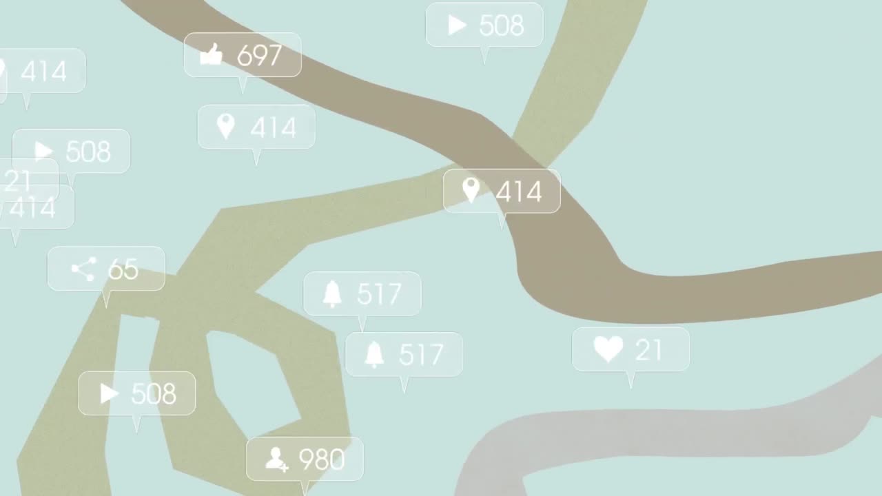 다채로운 배경에 있는 소셜 미디어 알림의 애니메이션