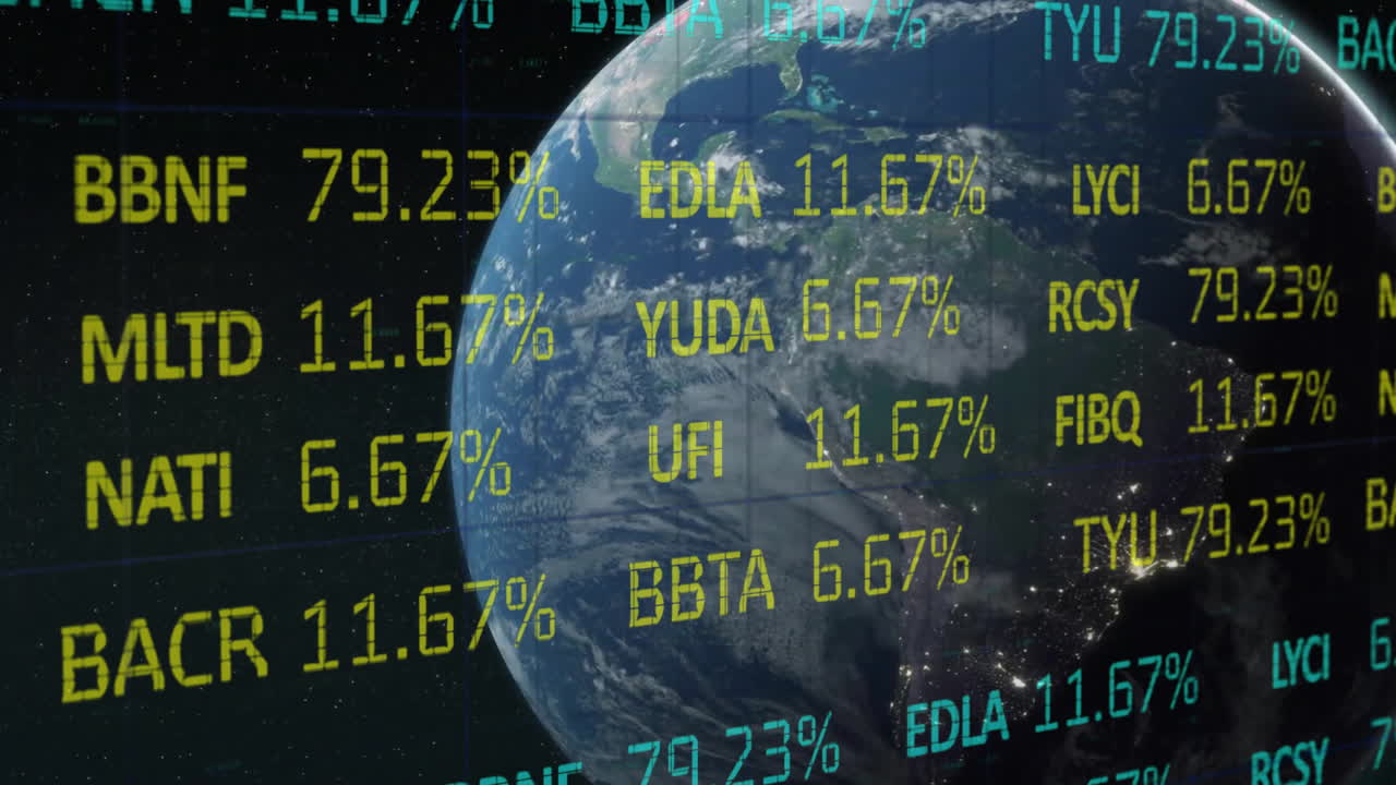 Animation of financial data processing over globe