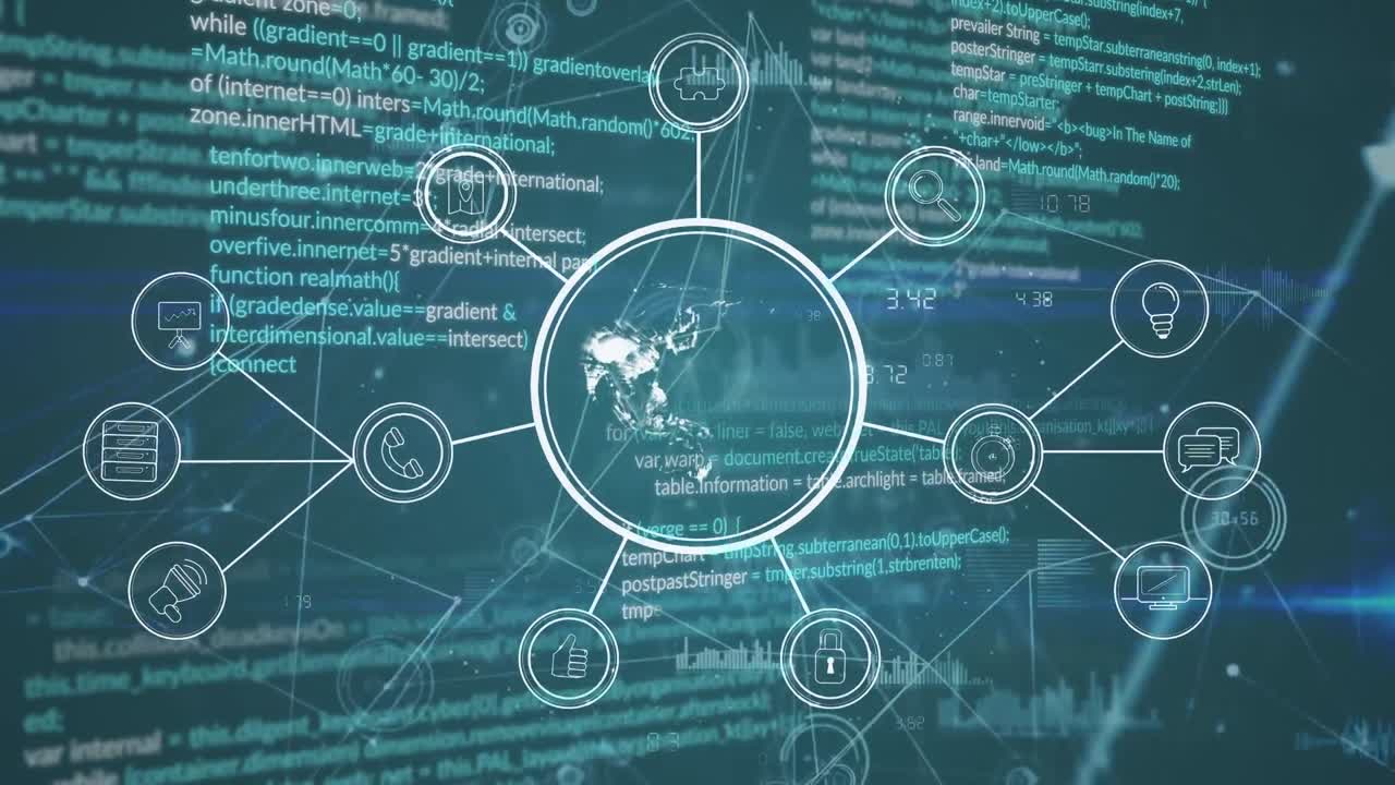 검은색 배경에 데이터 처리를 통해 연결 네트워크의 애니메이션