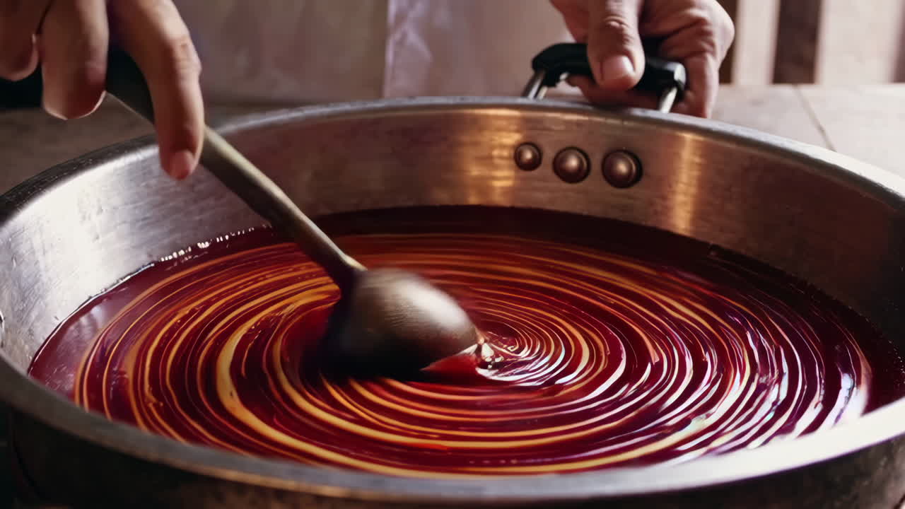 Preparing a sweet treat, likely a jam or syrup