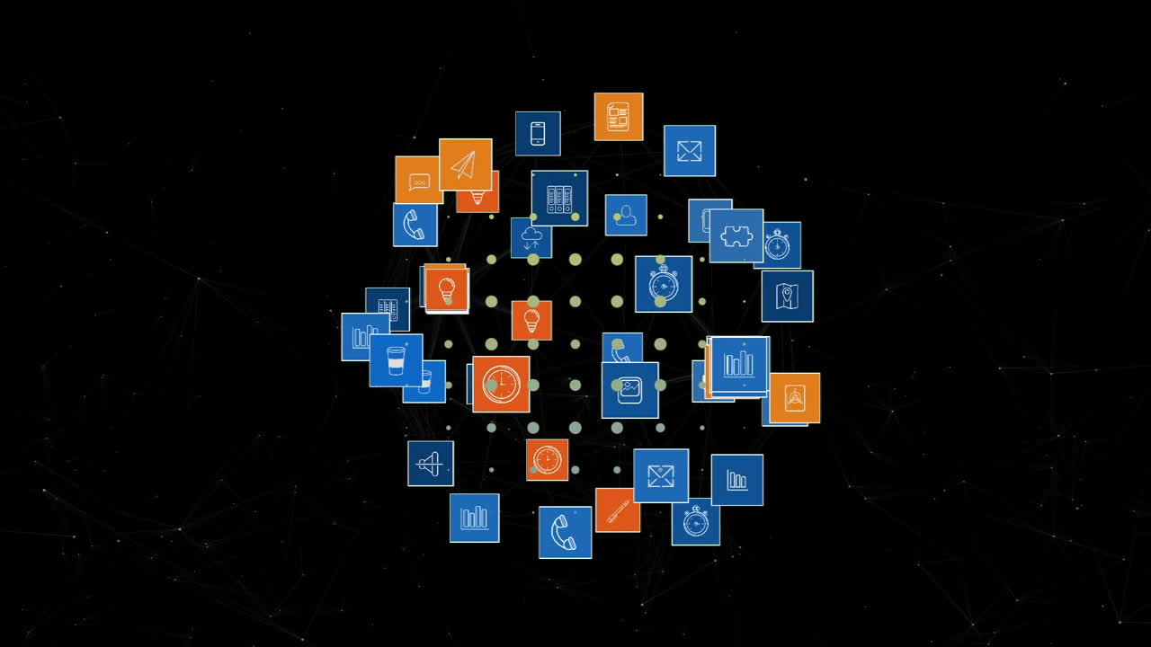 globo de iconos digitales contra un fondo negro