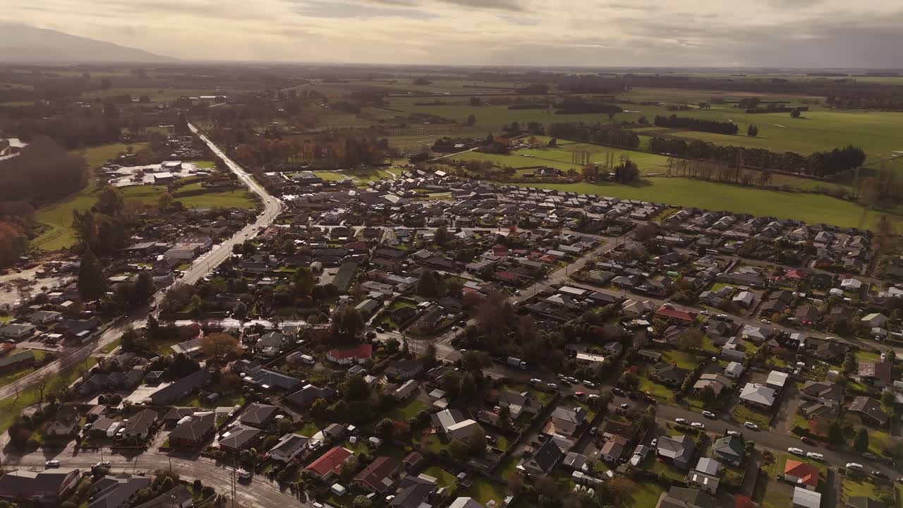 Aerial View of a Neighborhood and Surrounding Landscape