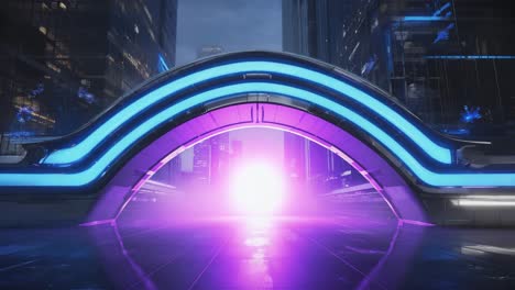 futuristic neon gateway in a cyber city