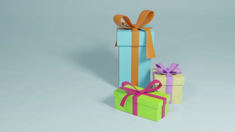 video of three christmas presents spinning with copy space over grey background