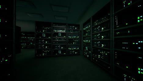 data center with multiple rows of fully operational server racks