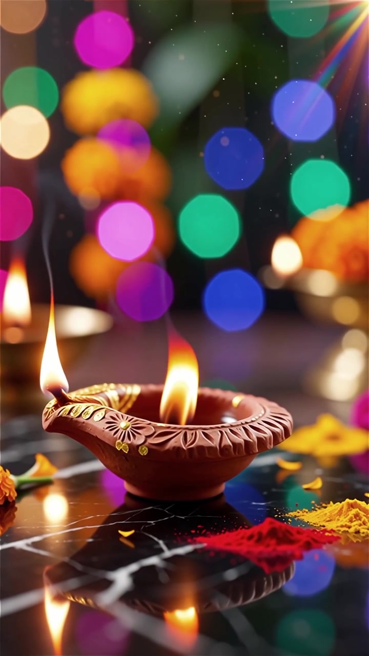 Sfondo del Festival Diwali con lanterne e decorazioni tradizionali Diyas.