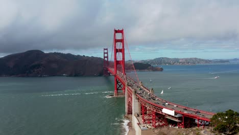 aerial: cars crossing the golden gate bridge