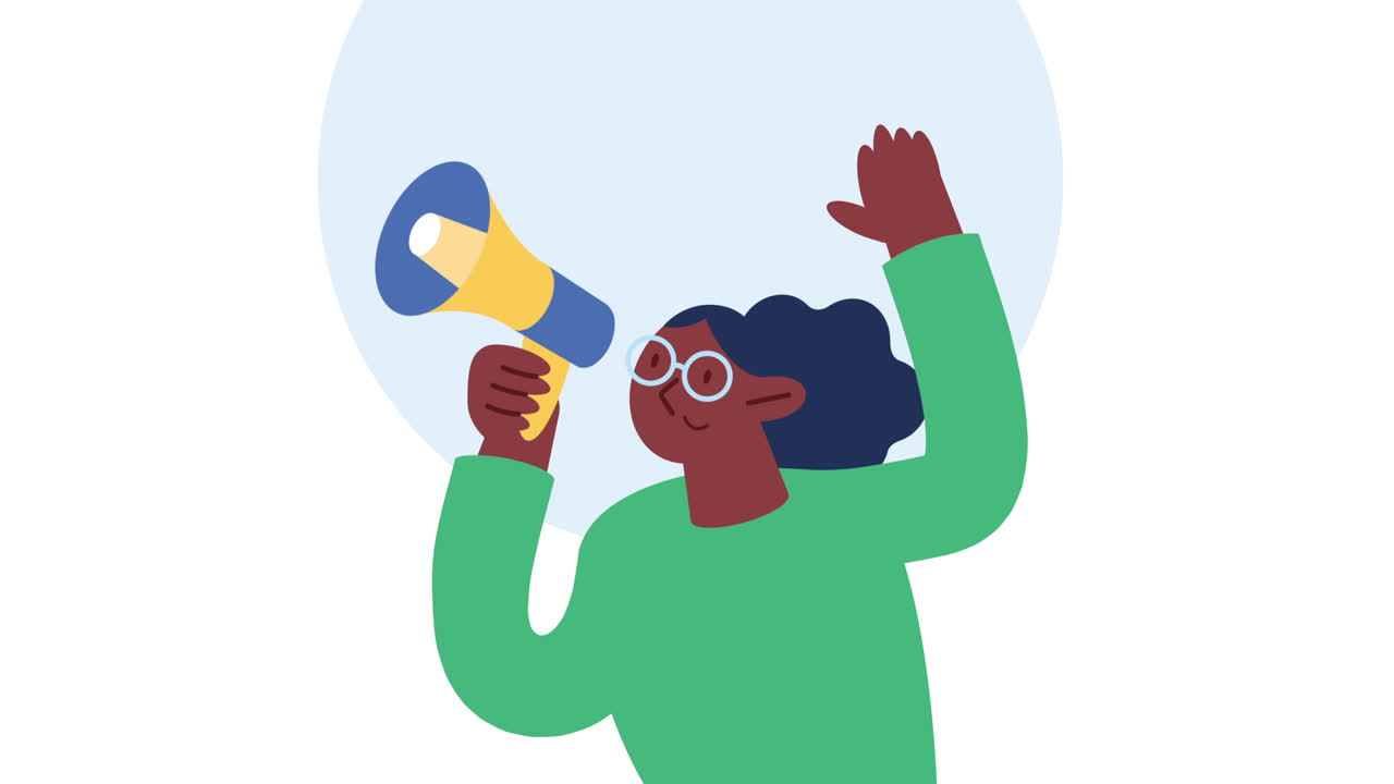 woman with megaphone device audio animation
