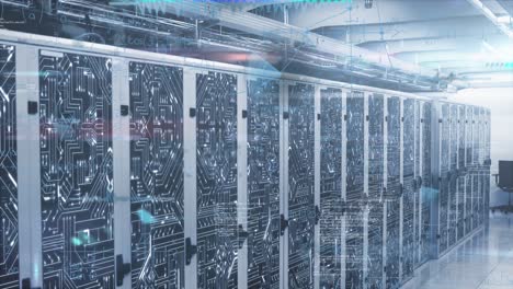 animation of data processing against microprocessor connections over computer server room