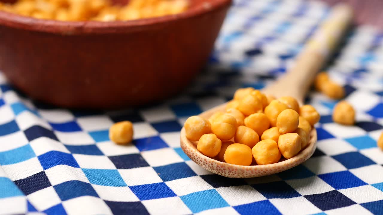Roasted Chickpeas in a Wooden Spoon