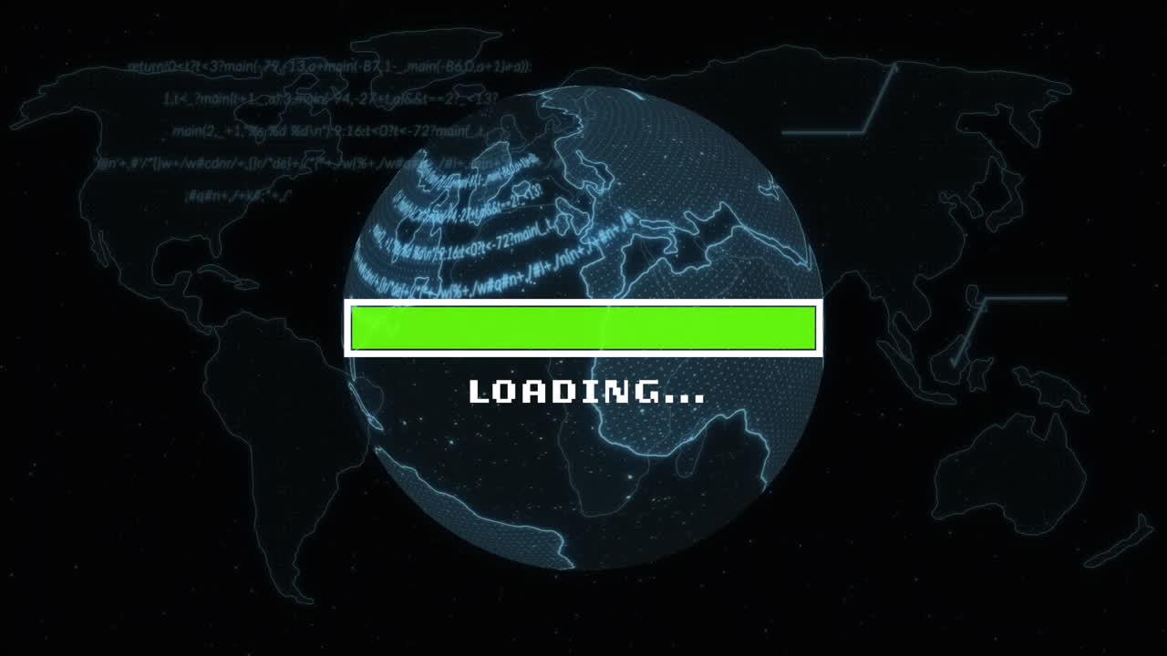 지구와 어두운 배경에 대한 데이터 처리의 애니메이션