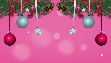 feliz navidad con bolas y estrellas colgando