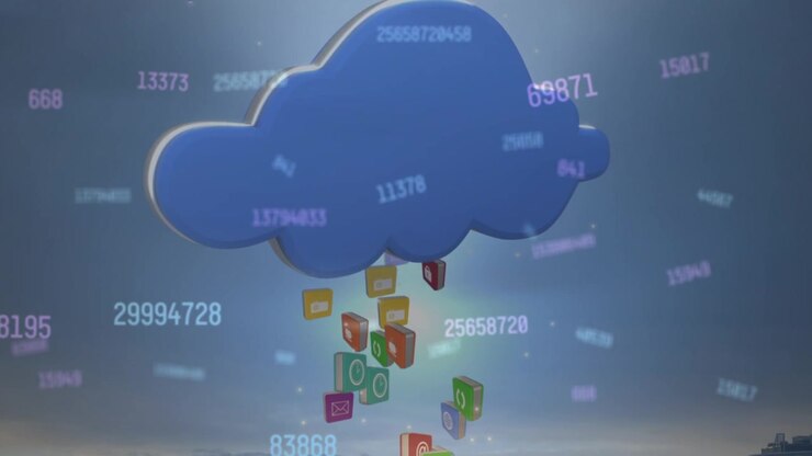 Digitale ikoner og dataoverførsel til cloud computing.