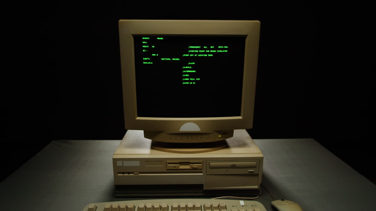 Vintage Desktop Computer with DOS Text-Based Interface