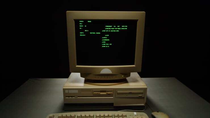 Vintage Desktop Computer with DOS Text-Based Interface