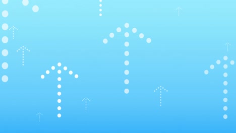 Animation-of-multiple-white-arrows-formed-with-dots-pointing-up-on-blue-background