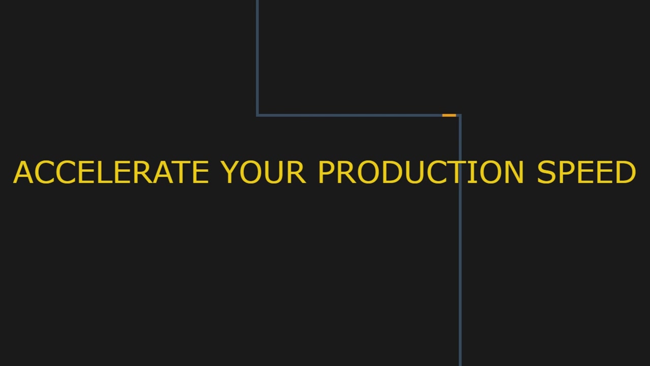 Typography animation featuring accelerate your production speed message with geometric line interface on dark background creating modern business visuals