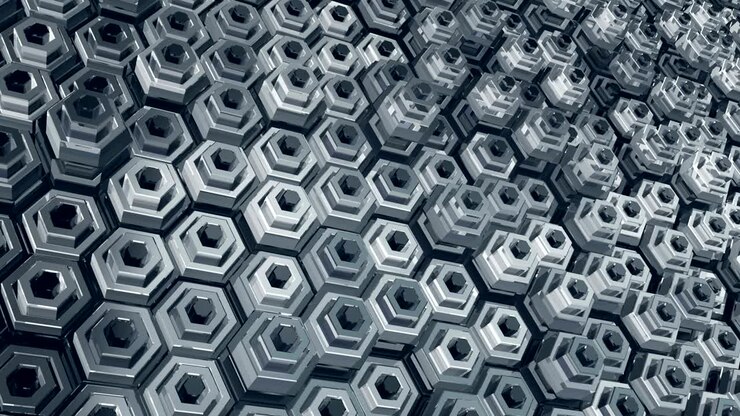 Sfondo geometrico astratto in loop con superfici esagonali lucide.