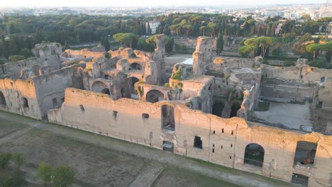 amazing aerial view above baths of caracalla - ancient roman ruins