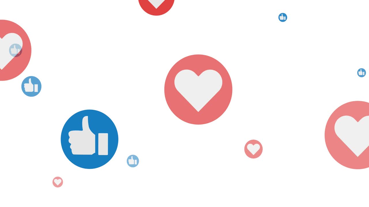 animación de iconos de redes sociales como y amor en fondo blanco