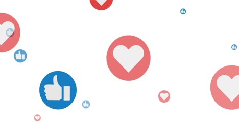 animation of like and love social media icons on white background