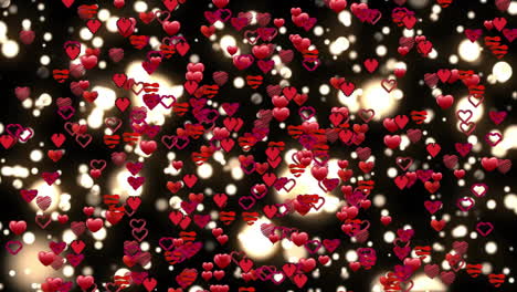 glowing lights and red hearts animation over dark background