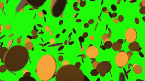 animación de una gran cantidad de monedas de oro cayendo sobre una pantalla verde