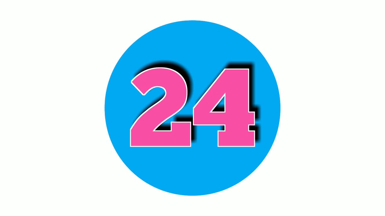 Number twenty four 24 cartoon animation on white background,4k cartoon video number motion graphics for video elements