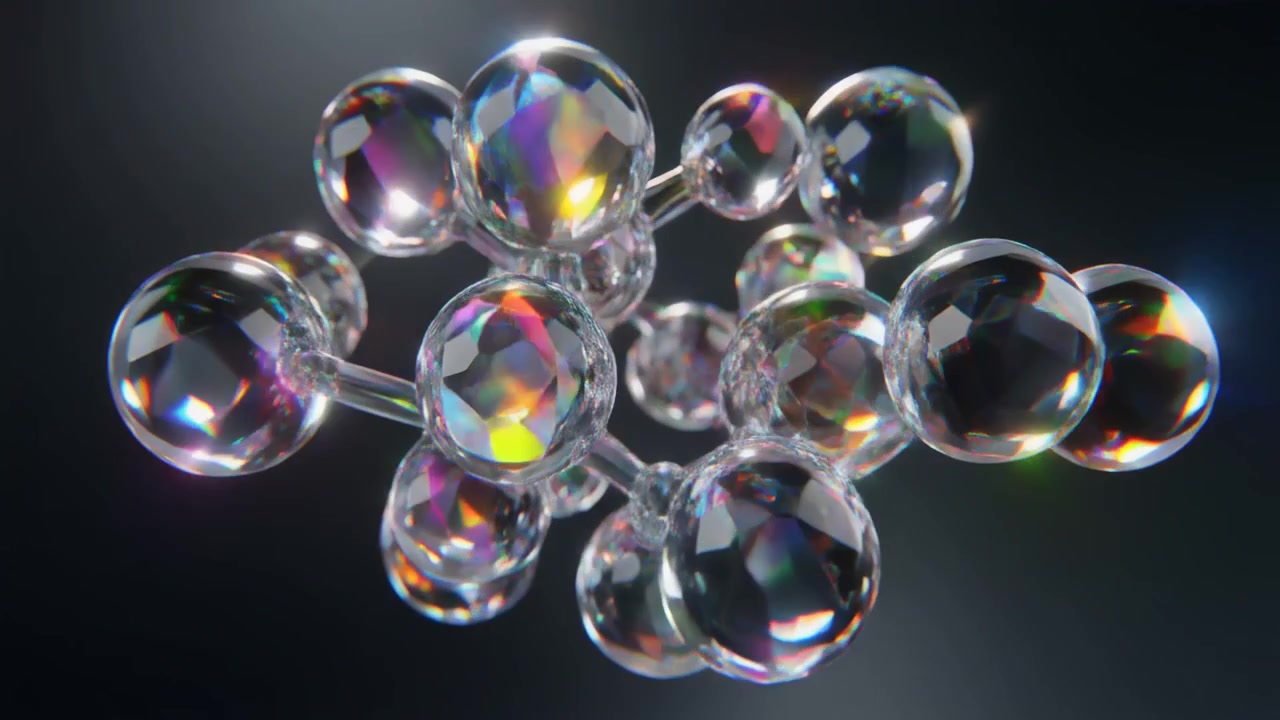 Animazione 3D astratta di struttura molecolare di vetro rotante