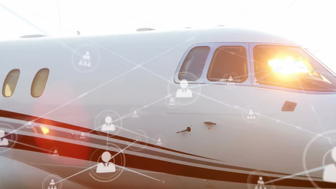 비행기 위의 연결 네트워크의 애니메이션