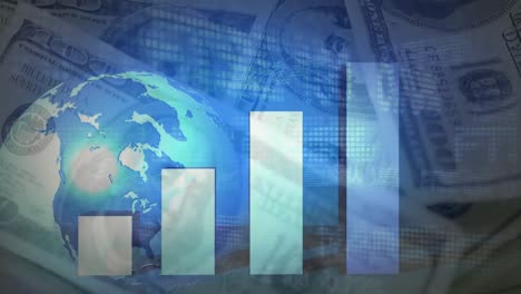 data chart growing with a digital earth rotating on banknotes in the background