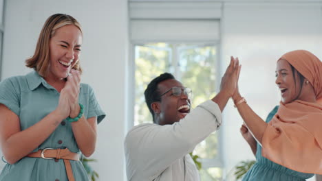 High-five,-success-and-happy-business-people