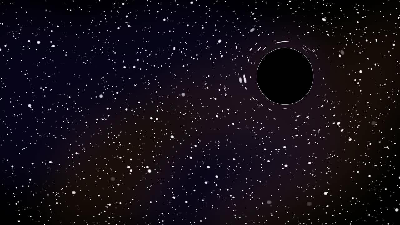 un agujero negro circular girando y deformando estrellas en el espacio exterior
